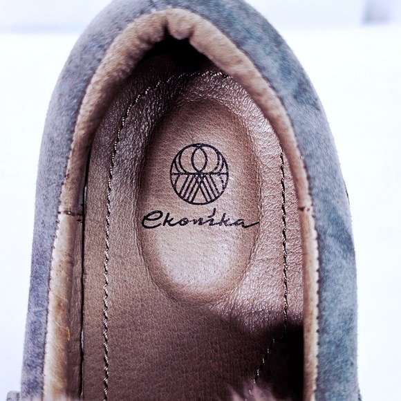 Ekonika Gray Suede‎ Platform Sneakers Women's Size 6 36 Fur Trim Hook Loop Strap - Picture 7 of 12